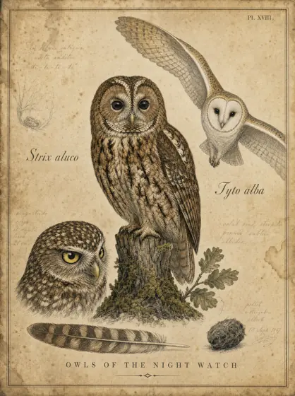 Owls — vintage art print from The Alchemist's Cabinet