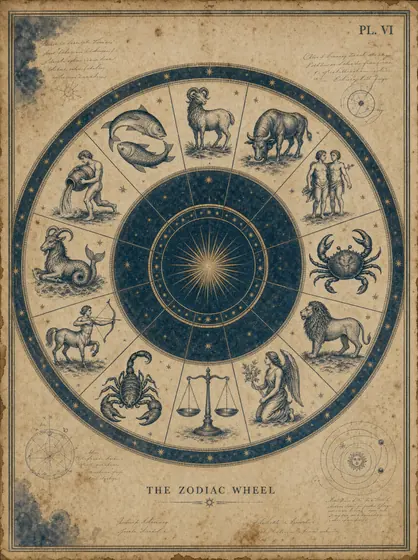 Zodiac Wheel — vintage art print from The Astronomer's Atlas