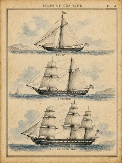 Ships of the Line — vintage art print from The Navigator's Charts