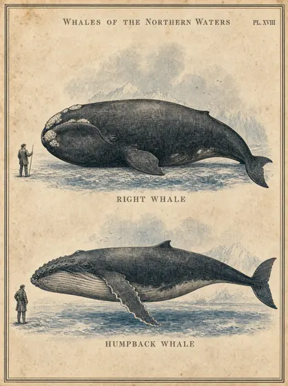 Whales — vintage art print from The Navigator's Charts